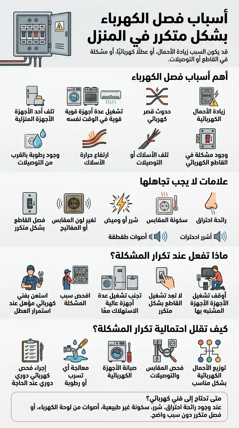أسباب فصل الكهرباء بشكل متكرر في المنزل