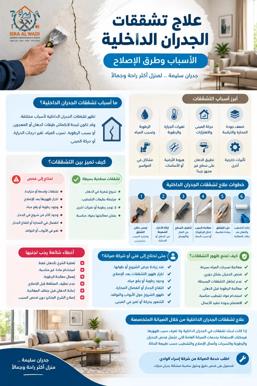 علاج تشققات الجدران الداخلية